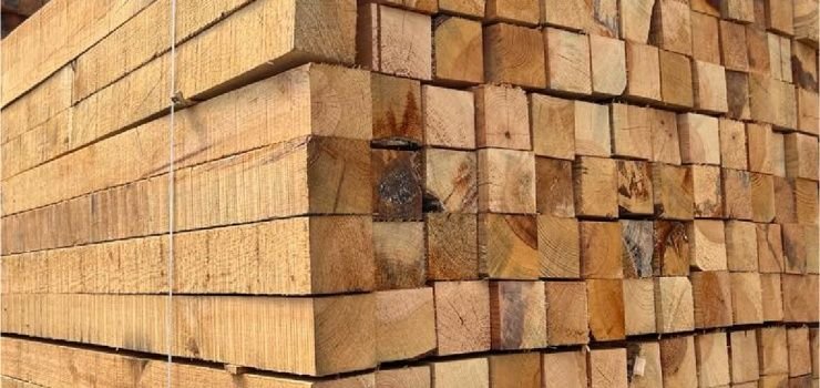 Polines de madera apilados y amarrados dentro de un almacén