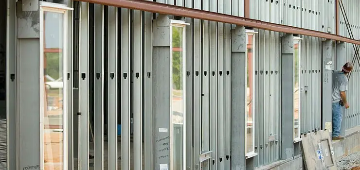 Muro en el exterior de una casa fabricado con perfiles de acero