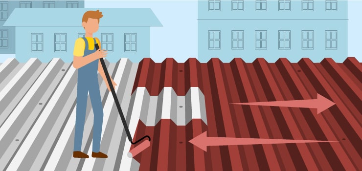 Persona aplicando una capa de impermeabilizante sobre un techo de lámina - como impermeabilizar