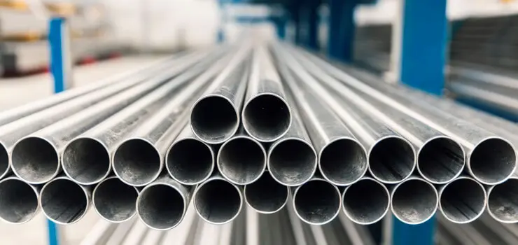 Tubos de acero galvanizado de diversos calibres acomodados dentro de una fabrica - que es el acero
