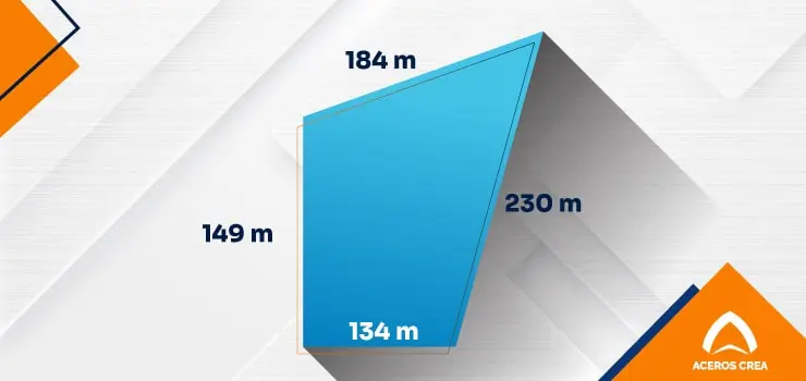 Esquema de terreno irregular de 4 lados - cómo sacar metros cuadrados