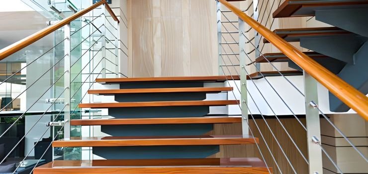 Escalera de herrería moderna combinada con madera