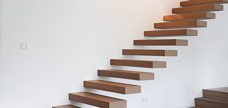 Escalera flotante con peldaños de madera