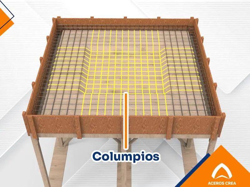 Esquema donde se destaca el uso de columpios de varilla sobre cimbra para losa maciza