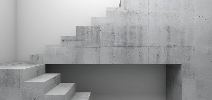 Escaleras de concreto aparente de dos tramos 