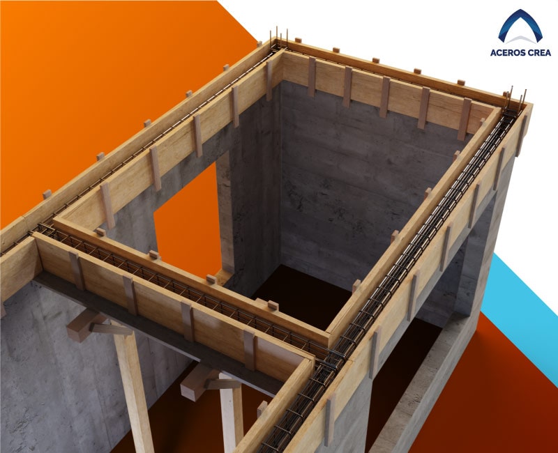 Render de construccióncon encofrado general de estructuras de acero para trabes de concreto