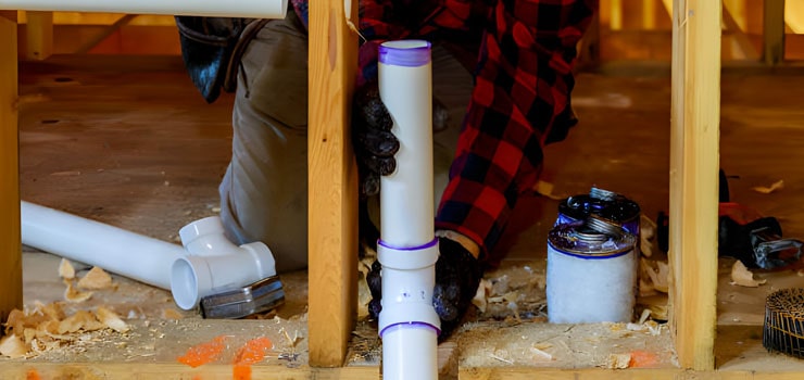 Colocación de tubería para agua durante la construcción de una casa