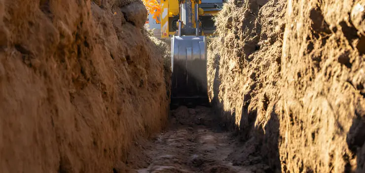 Brazo de máquina excavando una zanja en un terreno - Construir una Casa