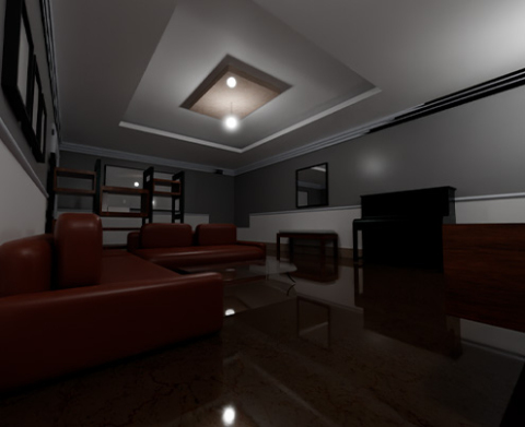 Sala de una casa con una baja iluminación interior
