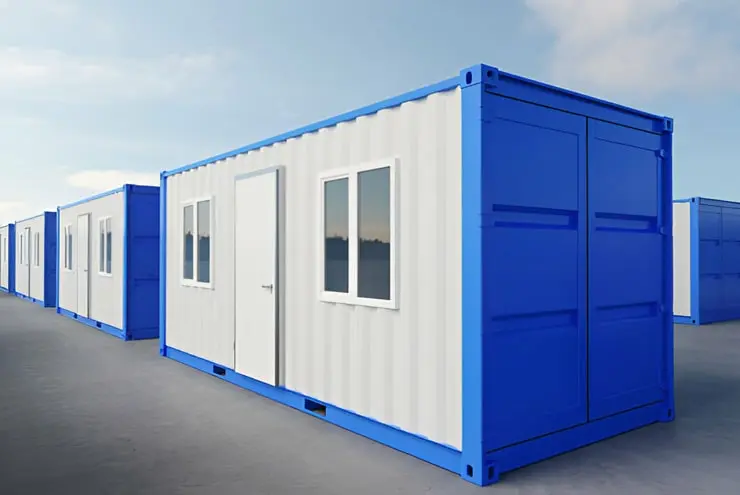 Fila de casas prefabricadas con contenedores de acero - Casas prefabricadas en México