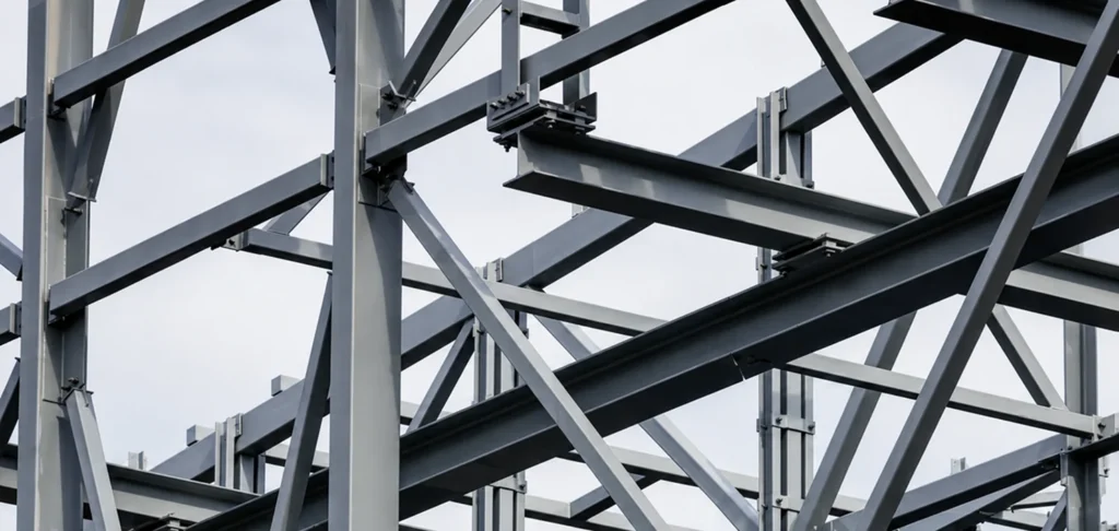 Detalle de armazón de perfiles estructurales de gran dimensión